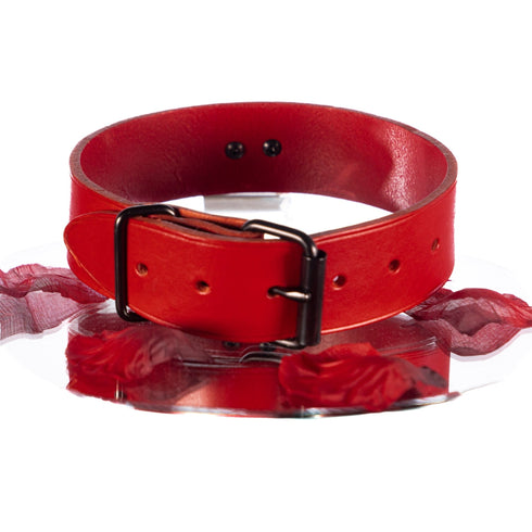 SiaLinda: Halsband Buddy rot 30mm Rindersoftleder, 2 Längen, 2 O-Ringe oder solo - SiaLinda.com
